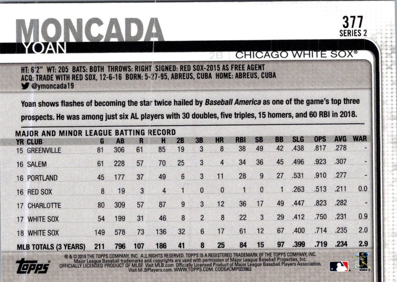 2019 Topps Yoan Moncada