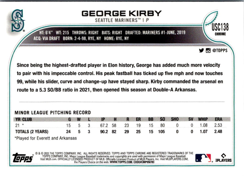 2022 Topps Chrome Update George Kirby