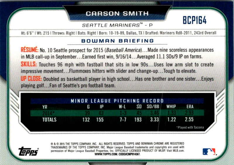 2015 Bowman Chrome Prospects Carson Smith