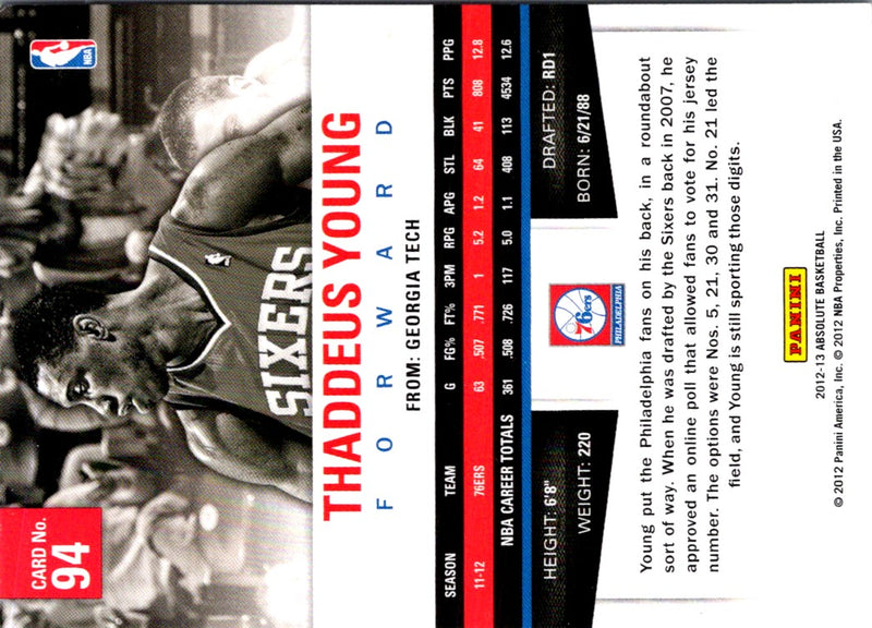 2012 Panini Absolute Thaddeus Young