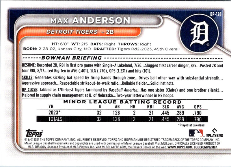 2024 Bowman Prospects Max Anderson