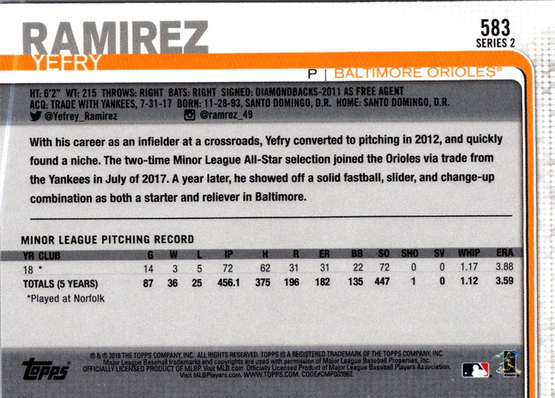 2019 Topps Yefry Ramirez