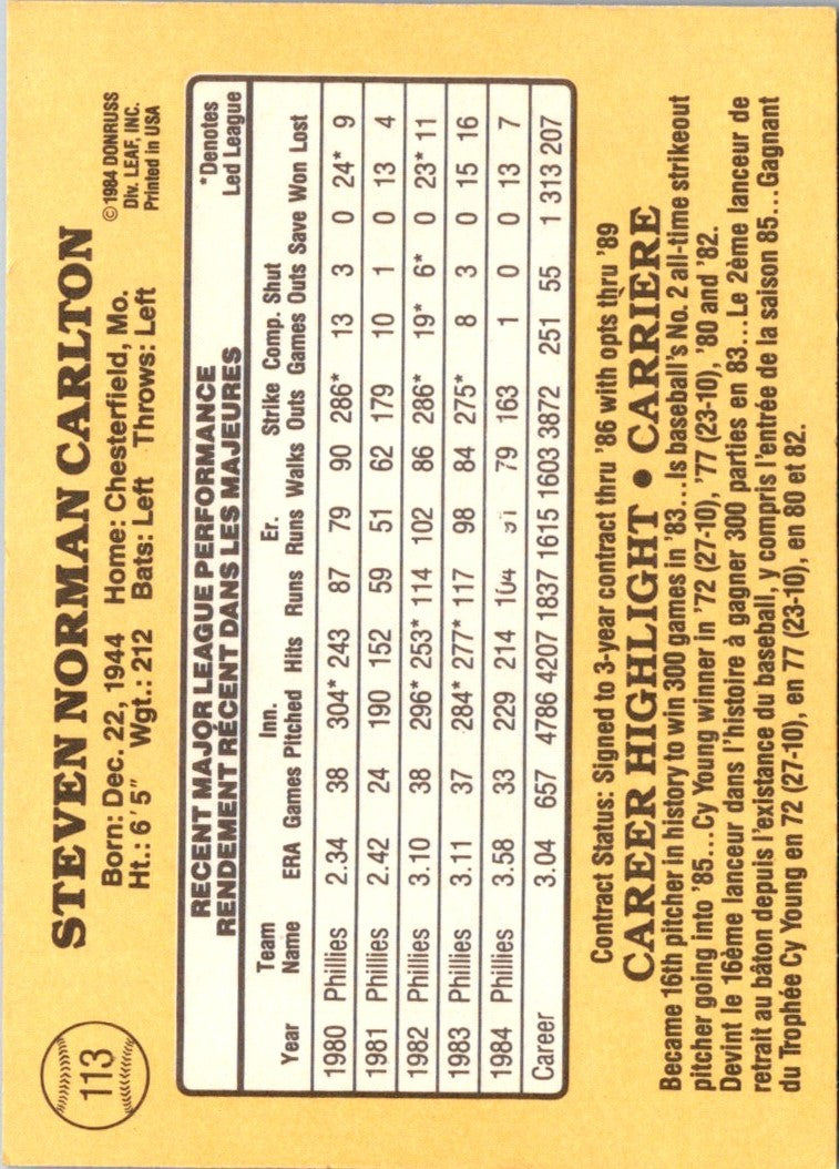 1985 Leaf Steve Carlton