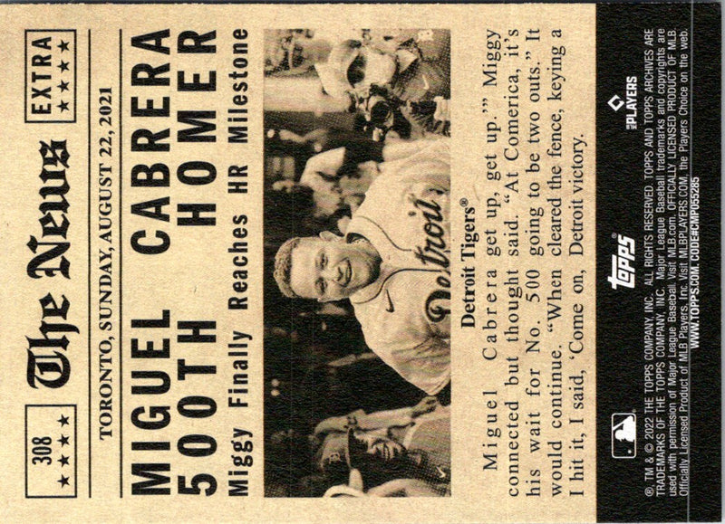 2022 Topps Archives Cabrera Hits