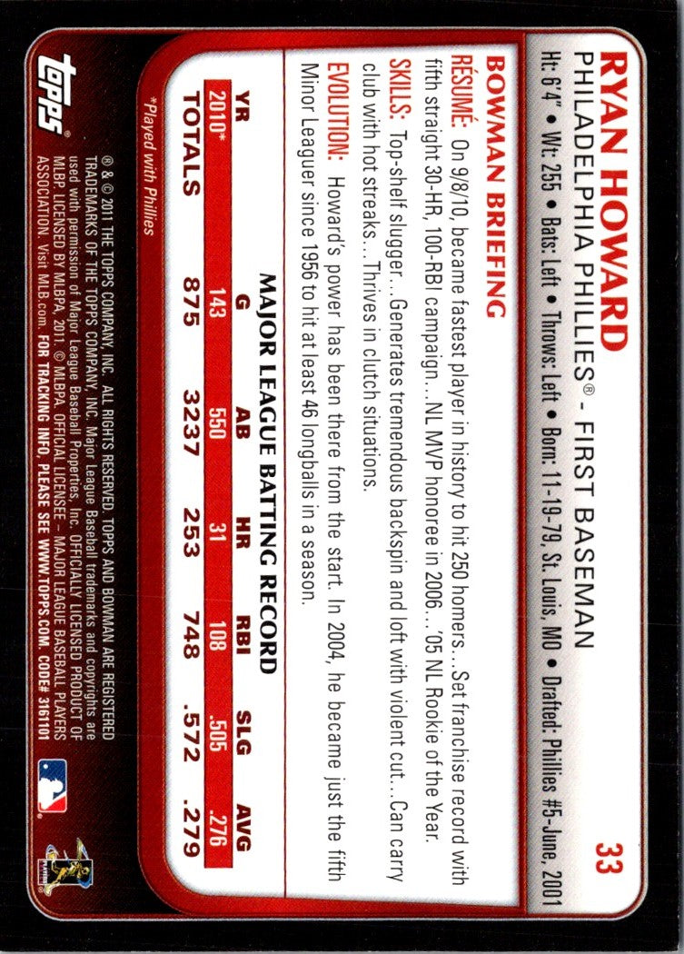 2011 Bowman Gold Ryan Howard