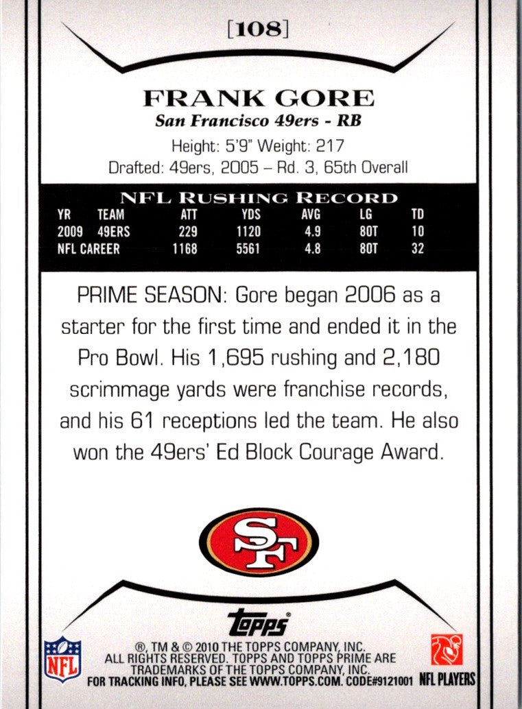 2010 Topps Prime Frank Gore