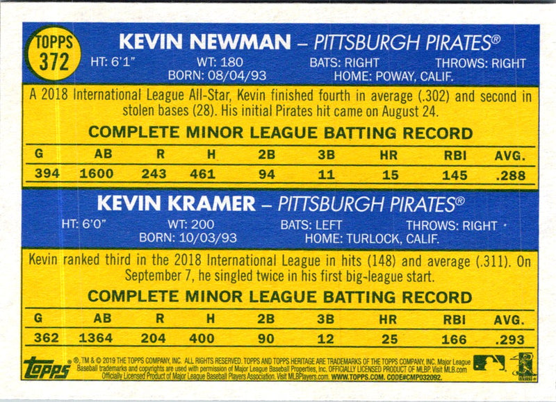 2019 Topps Heritage Kevin Newman/Kevin Kramer