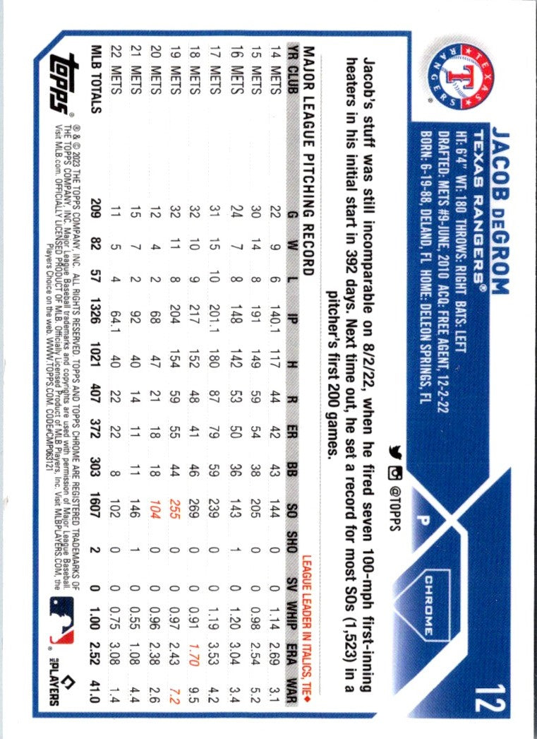 2023 Topps Chrome Jacob deGrom