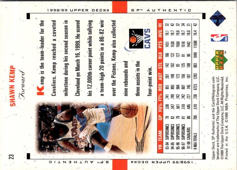 1998 SP Authentic Shawn Kemp