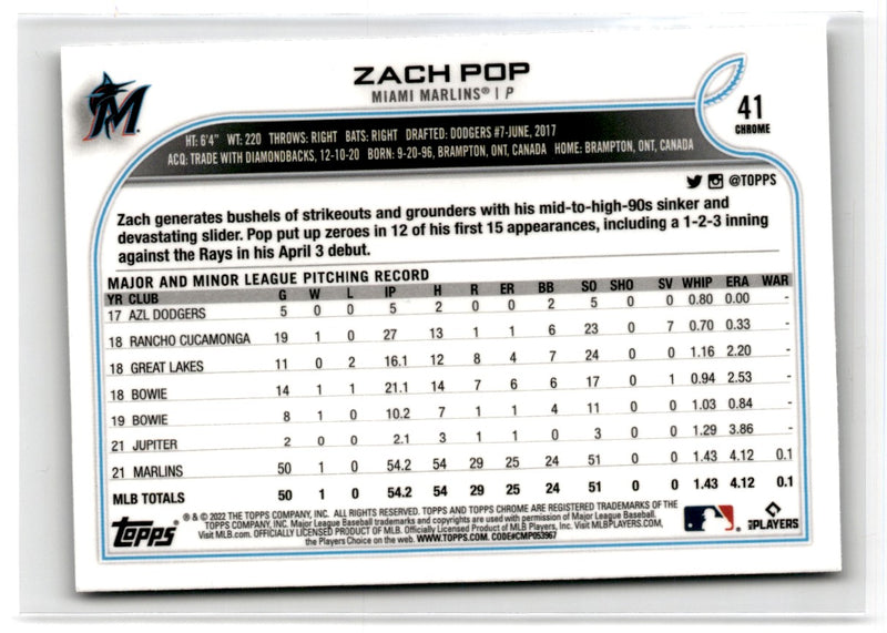 2022 Topps Chrome Zach Pop