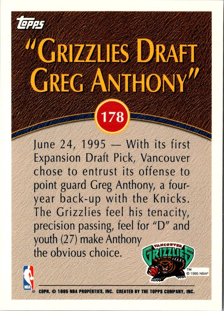 1995 Topps Inaugural Season Greg Anthony