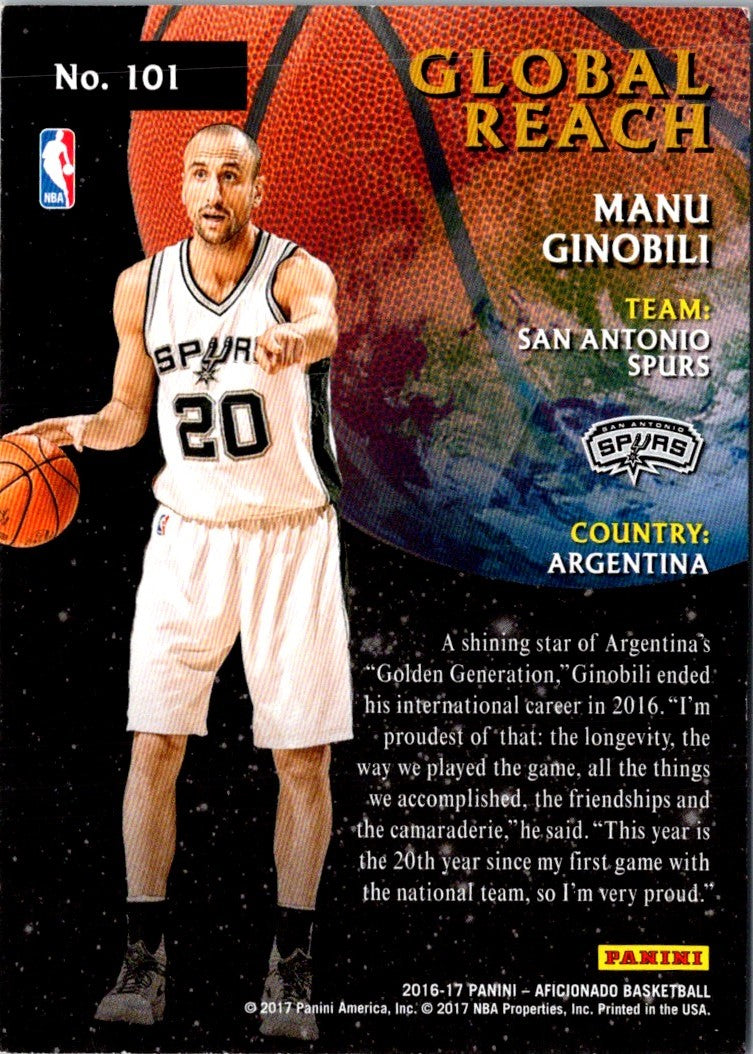 2016 Panini Aficionado Artist's Proof Manu Ginobili