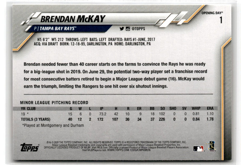 2020 Topps Opening Day Edition Brendan McKay