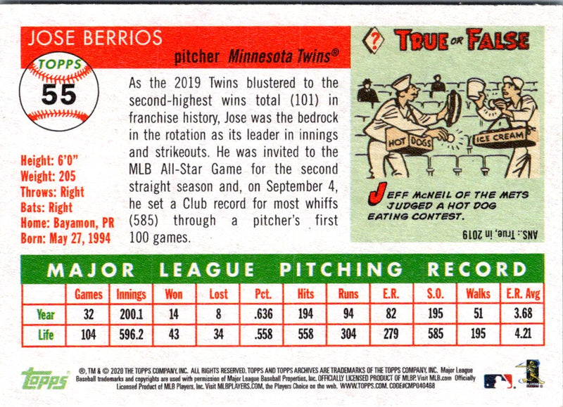 2020 Topps Archives Jose Berrios