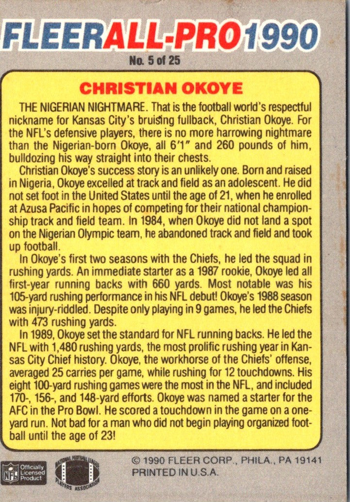 1990 Fleer All-Pro Christian Okoye