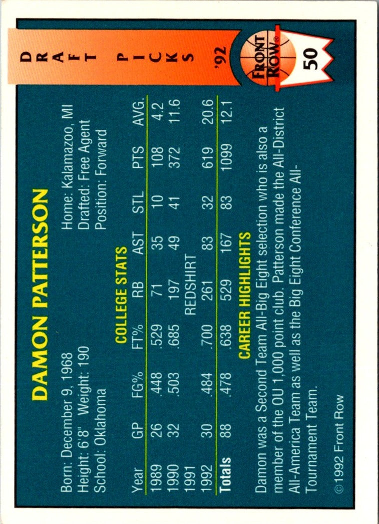 1992 Front Row Draft Picks Damon Patterson