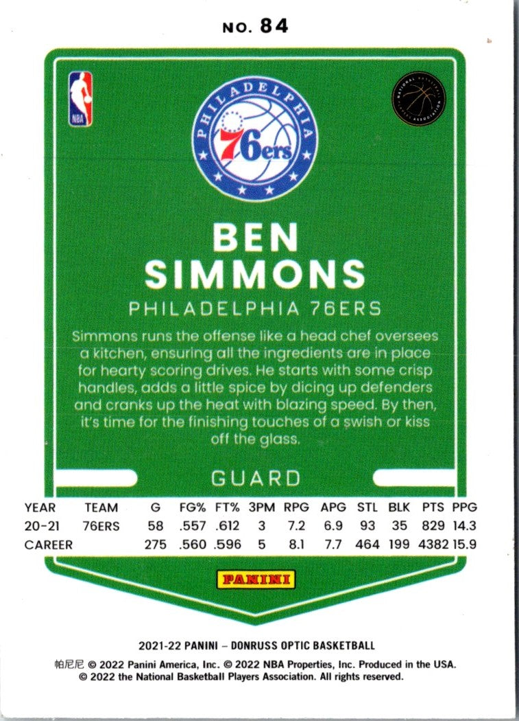 2021 Donruss Optic Blue Ben Simmons