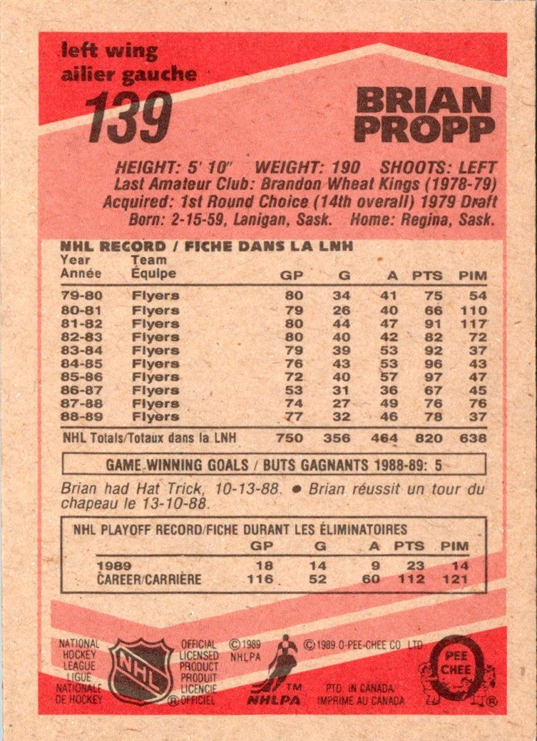 1989 O-Pee-Chee Brian Propp