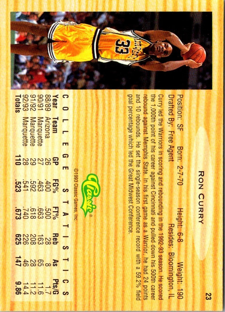 1993 Classic Draft Picks Gold Ron Curry
