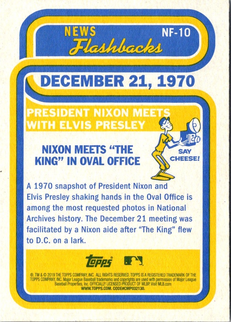 2019 Topps Heritage News Flashbacks President Nixon meets with Elvis Presley