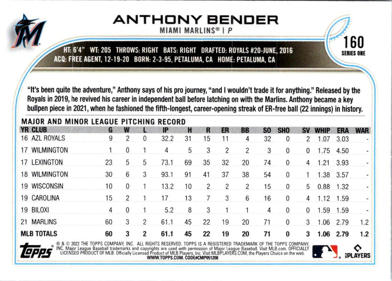 2022 Topps 1st Edition Anthony Bender