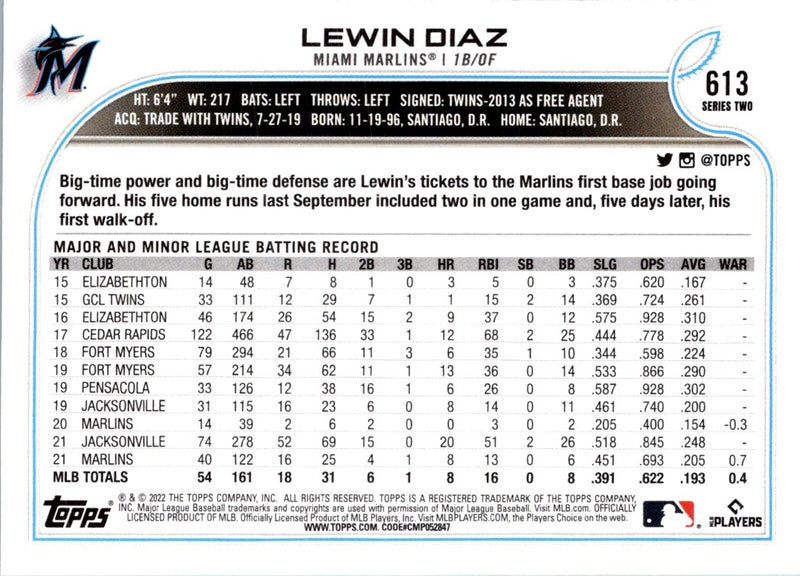 2022 Topps Lewin Diaz