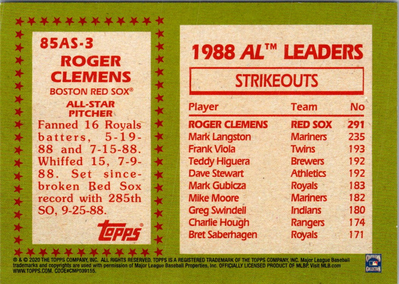 2020 Topps 1985 35th Anniversary All-Stars Roger Clemens