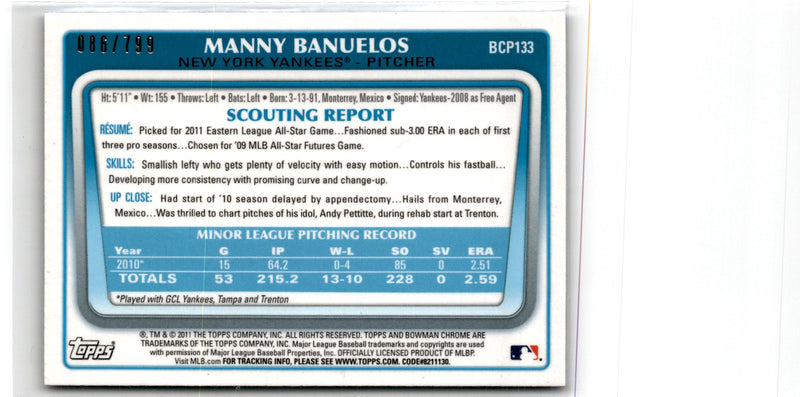 2011 Bowman Chrome Prospects Manny Banuelos