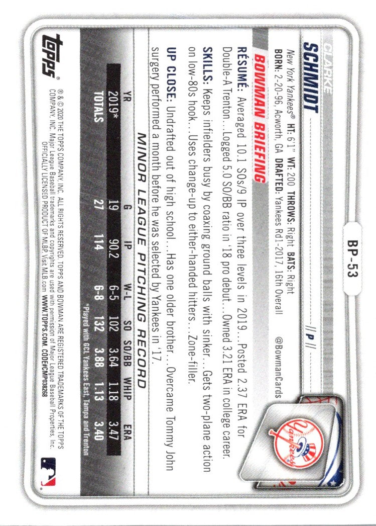 2020 Bowman Prospects Clarke Schmidt