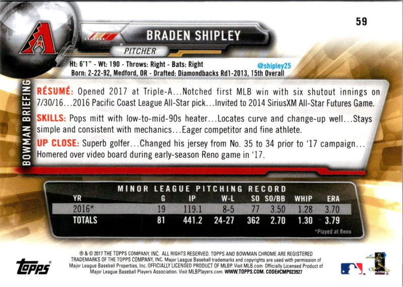 2017 Bowman Chrome Braden Shipley