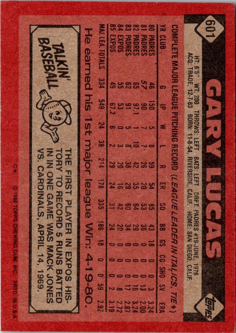 1986 Topps Gary Lucas