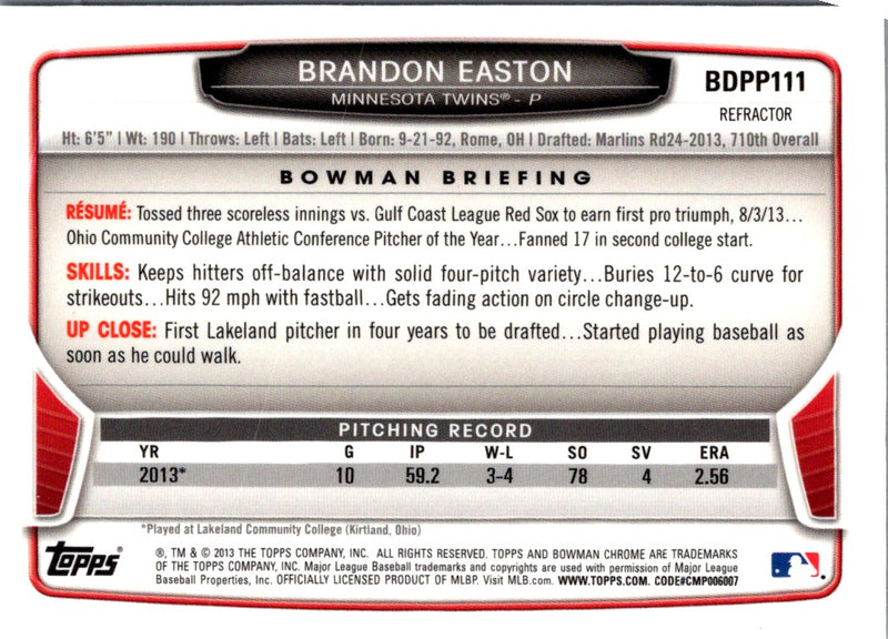 2013 Bowman Draft Picks & Prospects Chrome Refractors Brandon Easton