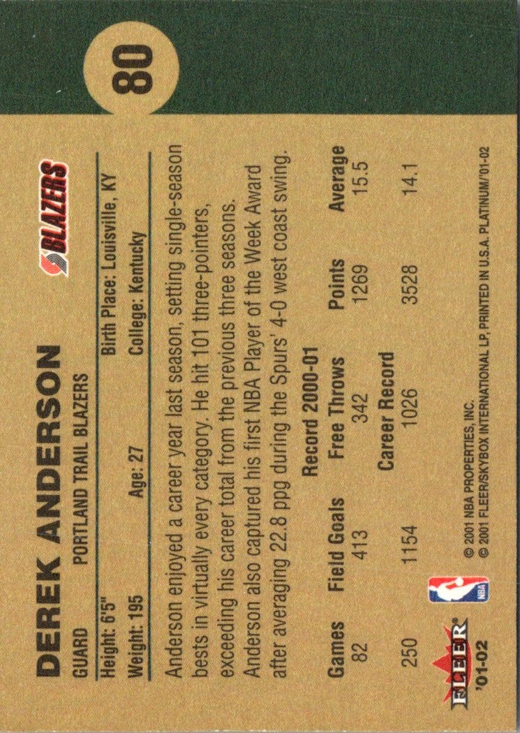 2001 Fleer Platinum Derek Anderson