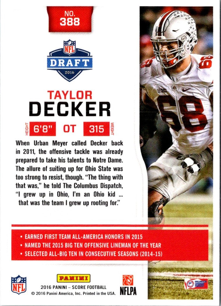 2016 Score Scorecard Taylor Decker