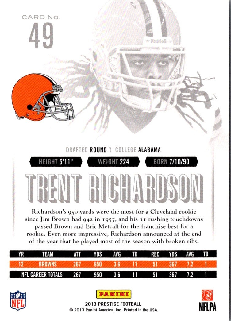 2013 Panini Prestige Trent Richardson