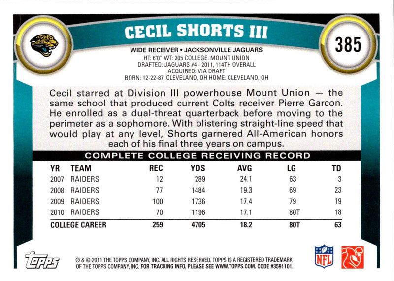2011 Topps Cecil Shorts III