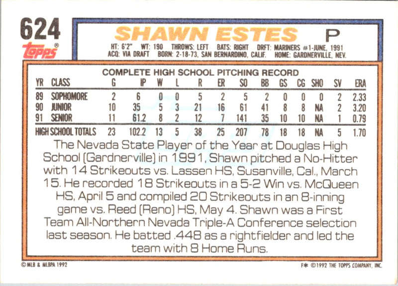 1992 Topps Shawn Estes