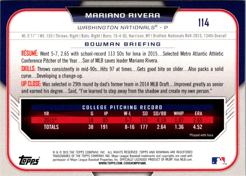 2015 Bowman Draft Picks & Prospects Mariano Rivera