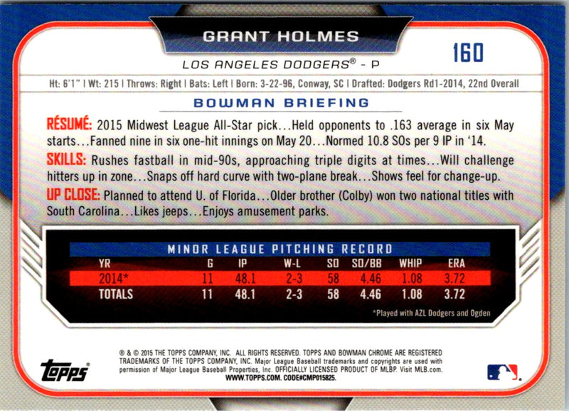 2015 Bowman Draft Picks & Prospects Chrome Grant Holmes