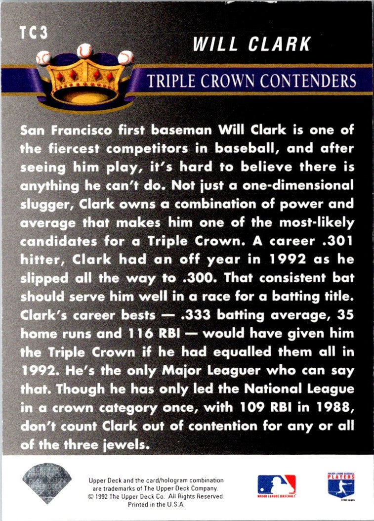 1993 Upper Deck Triple Crown Contenders Will Clark