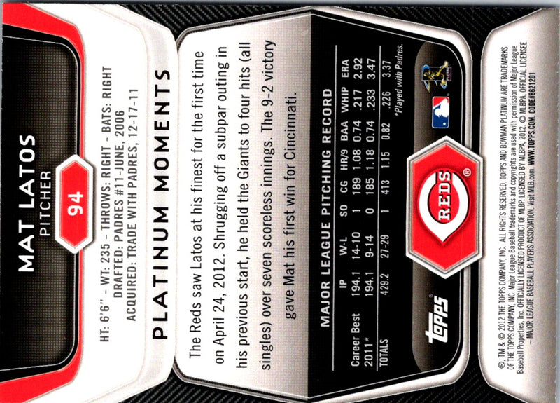 2012 Bowman Platinum Mat Latos