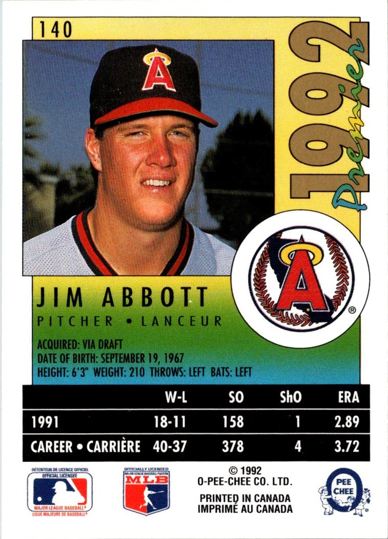 1992 O-Pee-Chee Premier Jim Abbott