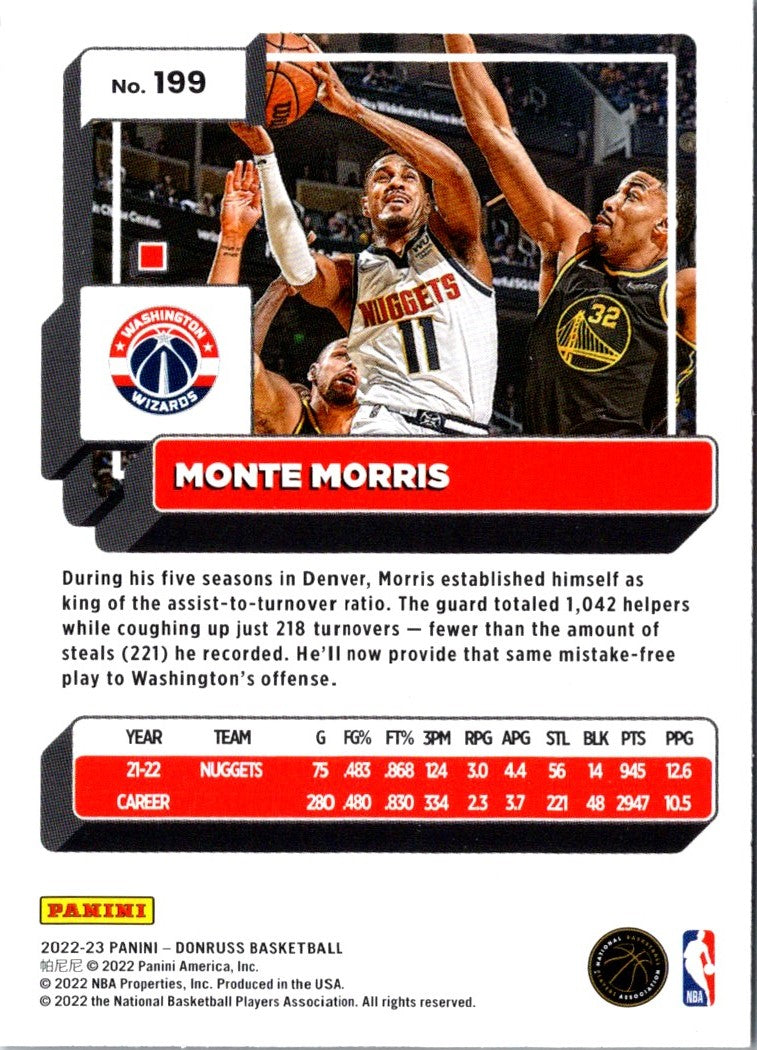 2022 Donruss Holo Laser Red/Gold Monte Morris