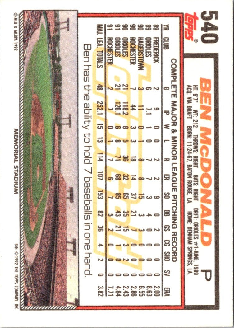 1992 Topps Ben McDonald