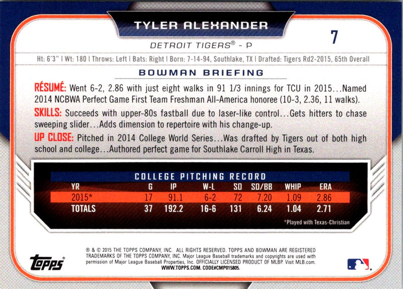 2015 Bowman Draft Picks & Prospects Tyler Alexander