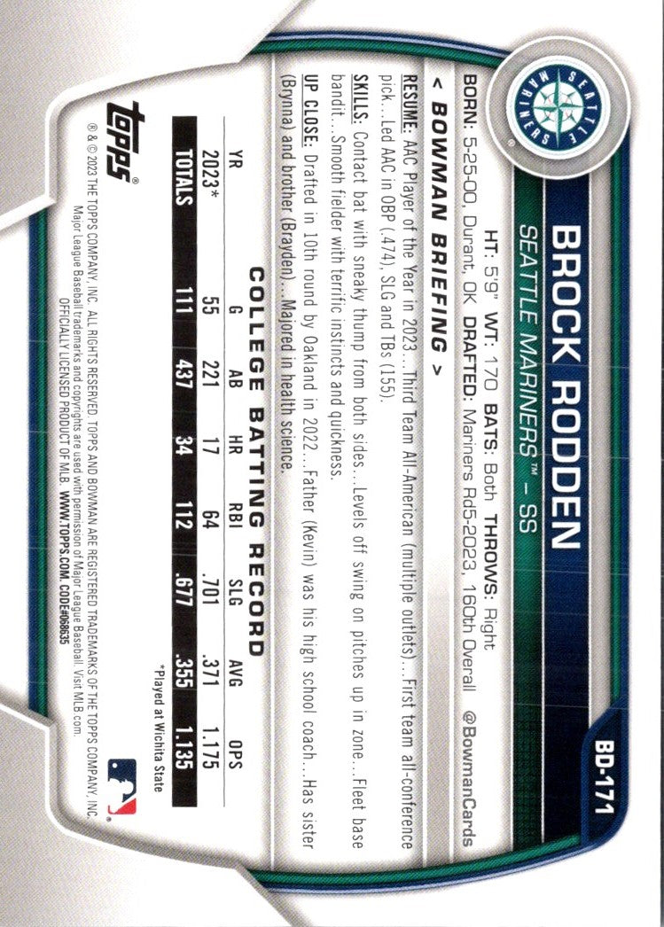 2023 Bowman Draft Brock Rodden