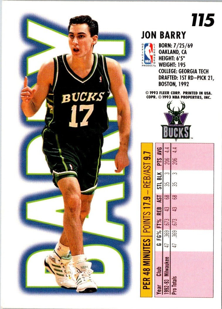 1993 Fleer Jon Barry