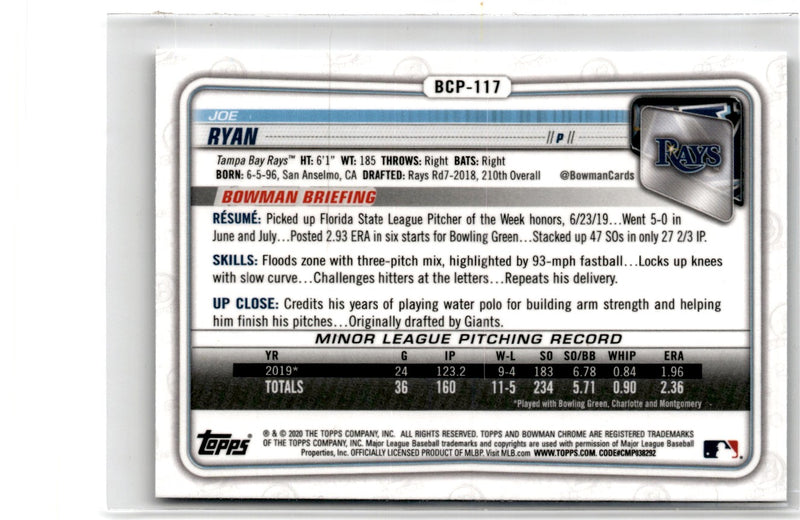 2020 Bowman Chrome Prospects Joe Ryan