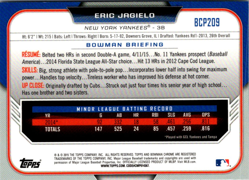 2015 Bowman Chrome Prospects Eric Jagielo