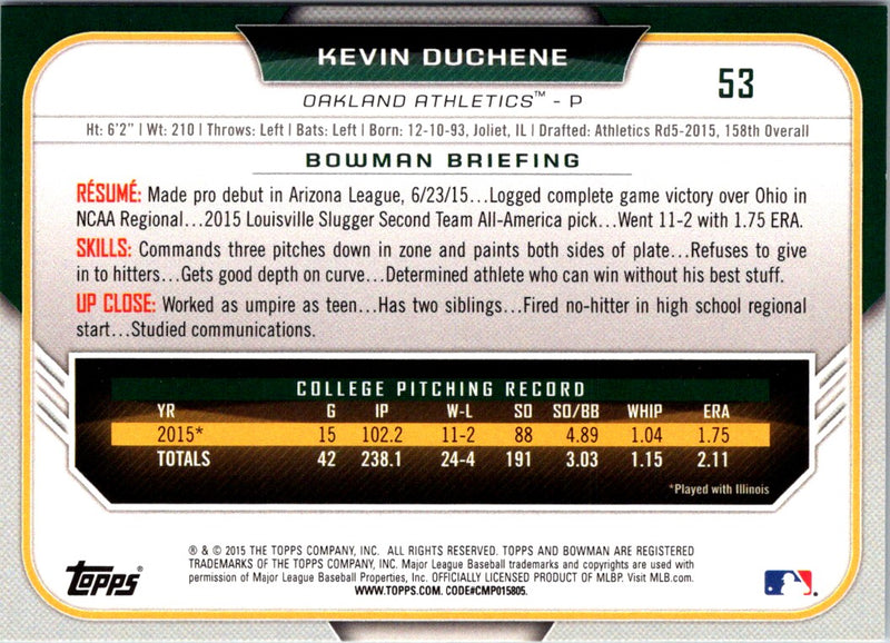 2015 Bowman Draft Picks & Prospects Kevin Duchene